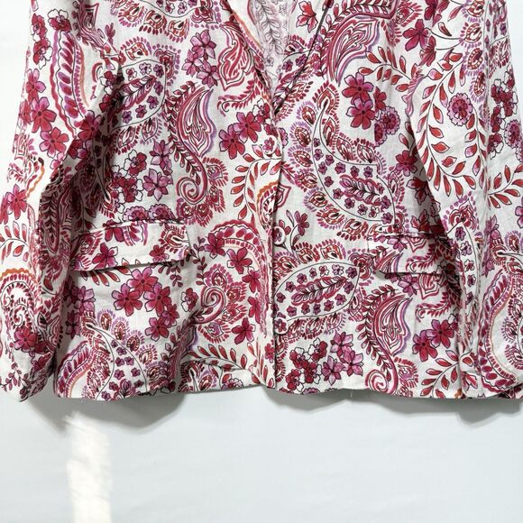 Johnny Was Workshop Linen Blazer Jacket Floral Paisley Boho Pink Red Women’s L - Picture 3 of 11